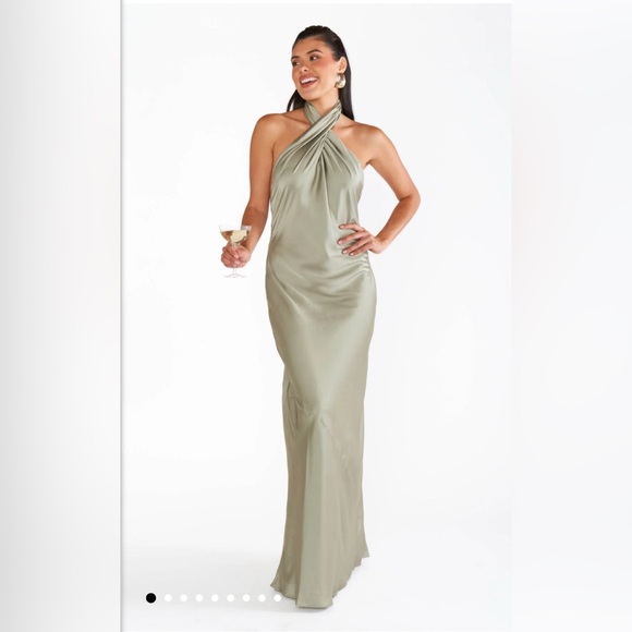 NWOT SHOW ME YOUR MUMU- Jasmine Halter Maxi Dress size L color: Moss Green - Picture 1 of 8